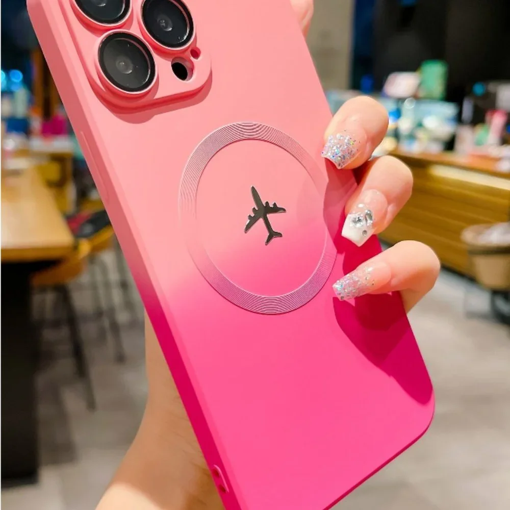 Iphone case 15 plus, Pink Iphone case, Airplane ring Stand Phone case,